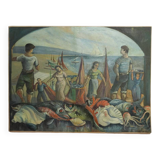 Painting of a return from fishing, 1930s.