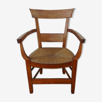 Fauteuil ancien en bois et paille