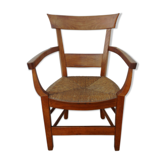 Fauteuil ancien en bois et paille