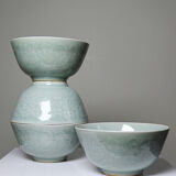 4 vintage Chinese rice bowls in celadon porcelain from the 70s-80s with reliefs of koi carp.