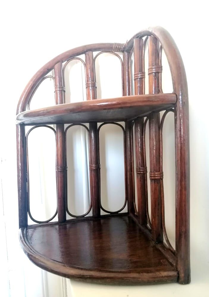 Rattan corner shelf, work from the 1970s