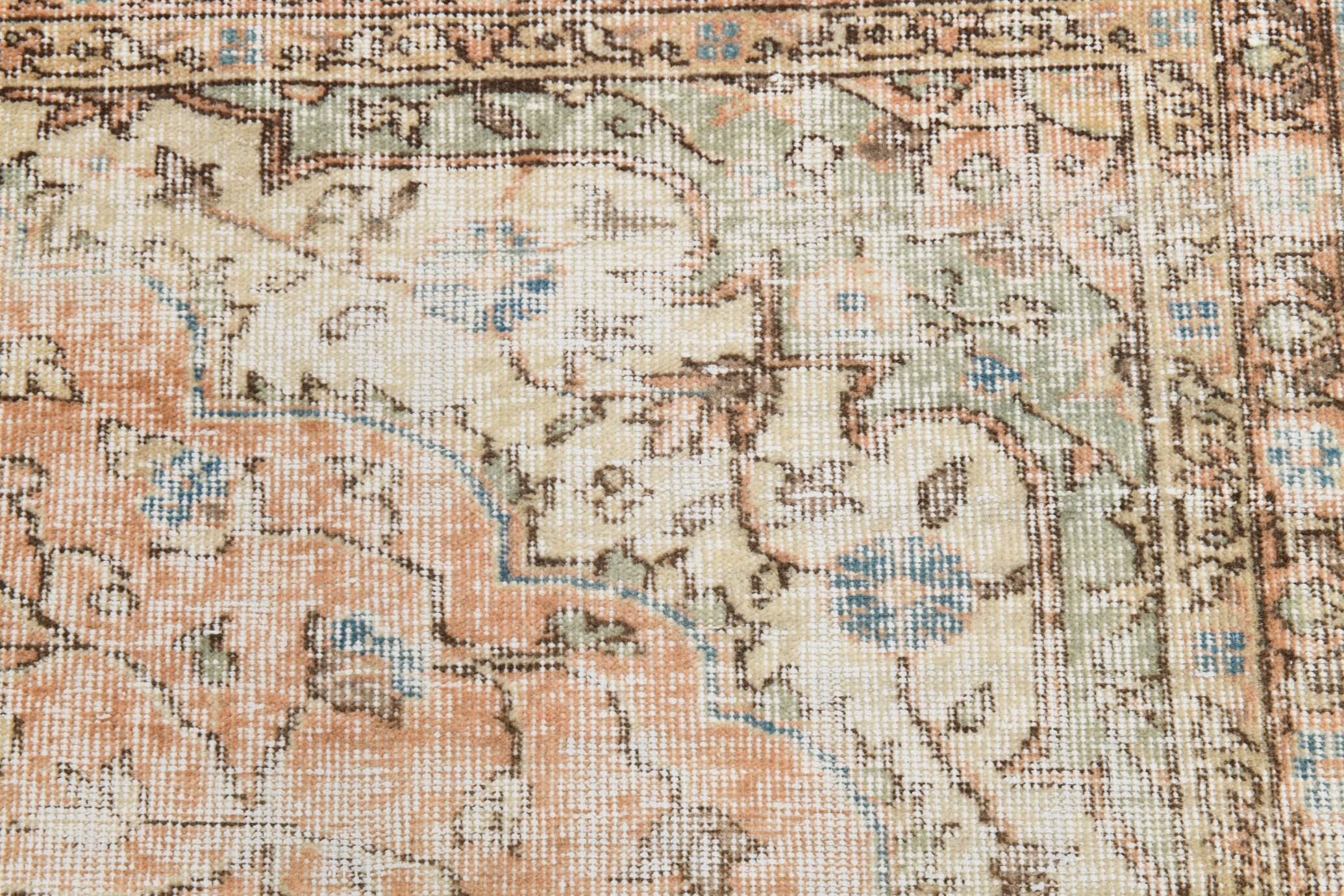 Soft Peach & Blue Oushak Vintage Rug, Made in Anatolian, 220x304 Cm