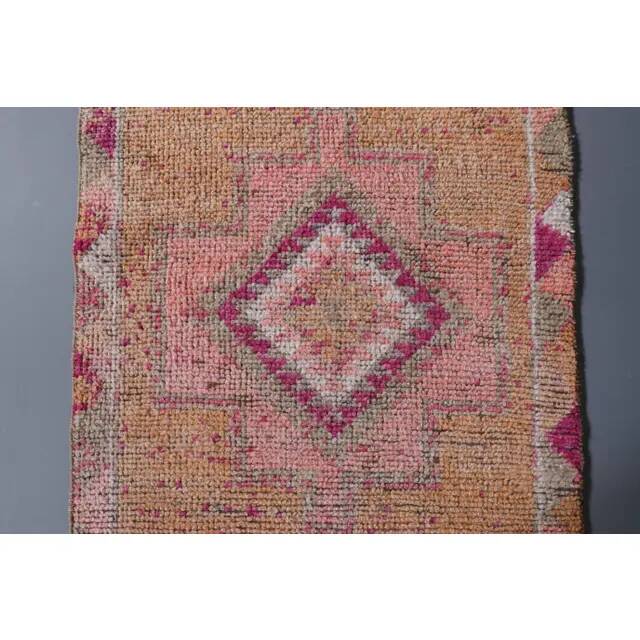 Vintage Turkish Hand-Knotted Wool Cotton Orange Runner Rug 83x355