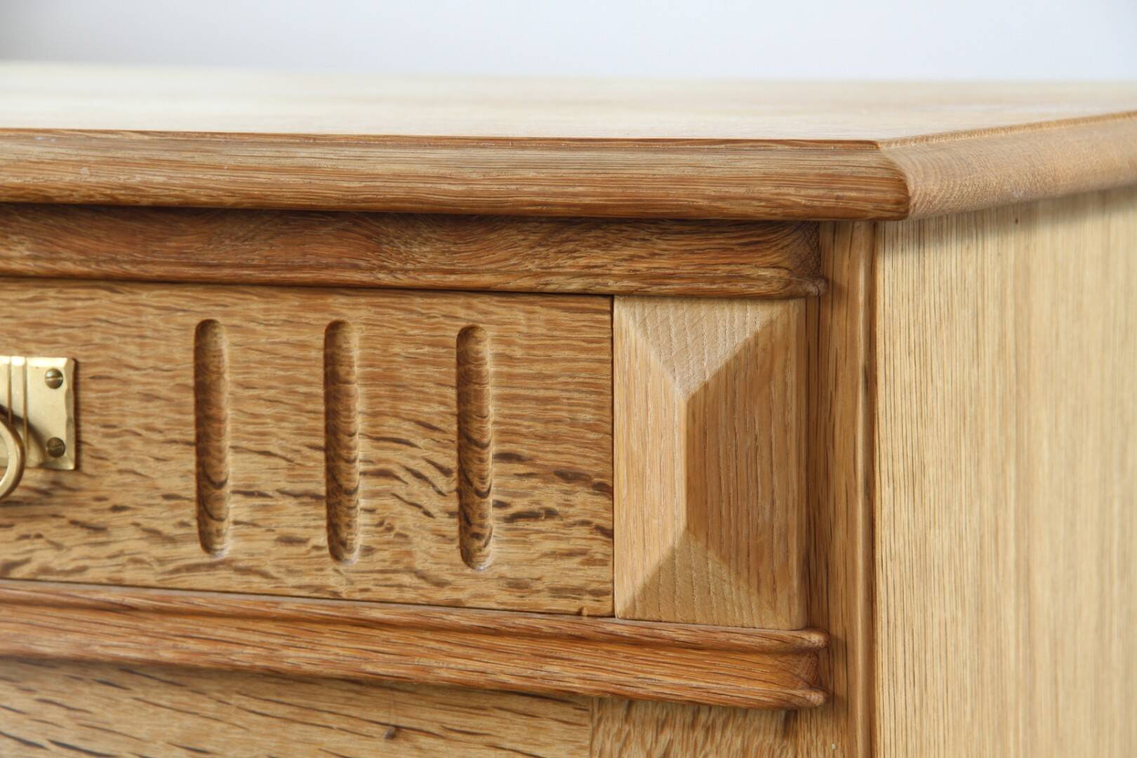 Vintage 1970 Danish Brutalist Light Oak Sideboard, Style of Henning Kjærnulf