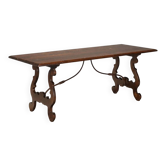 Table ancienne en noyer et fer forgé, Italie, XXe siècle