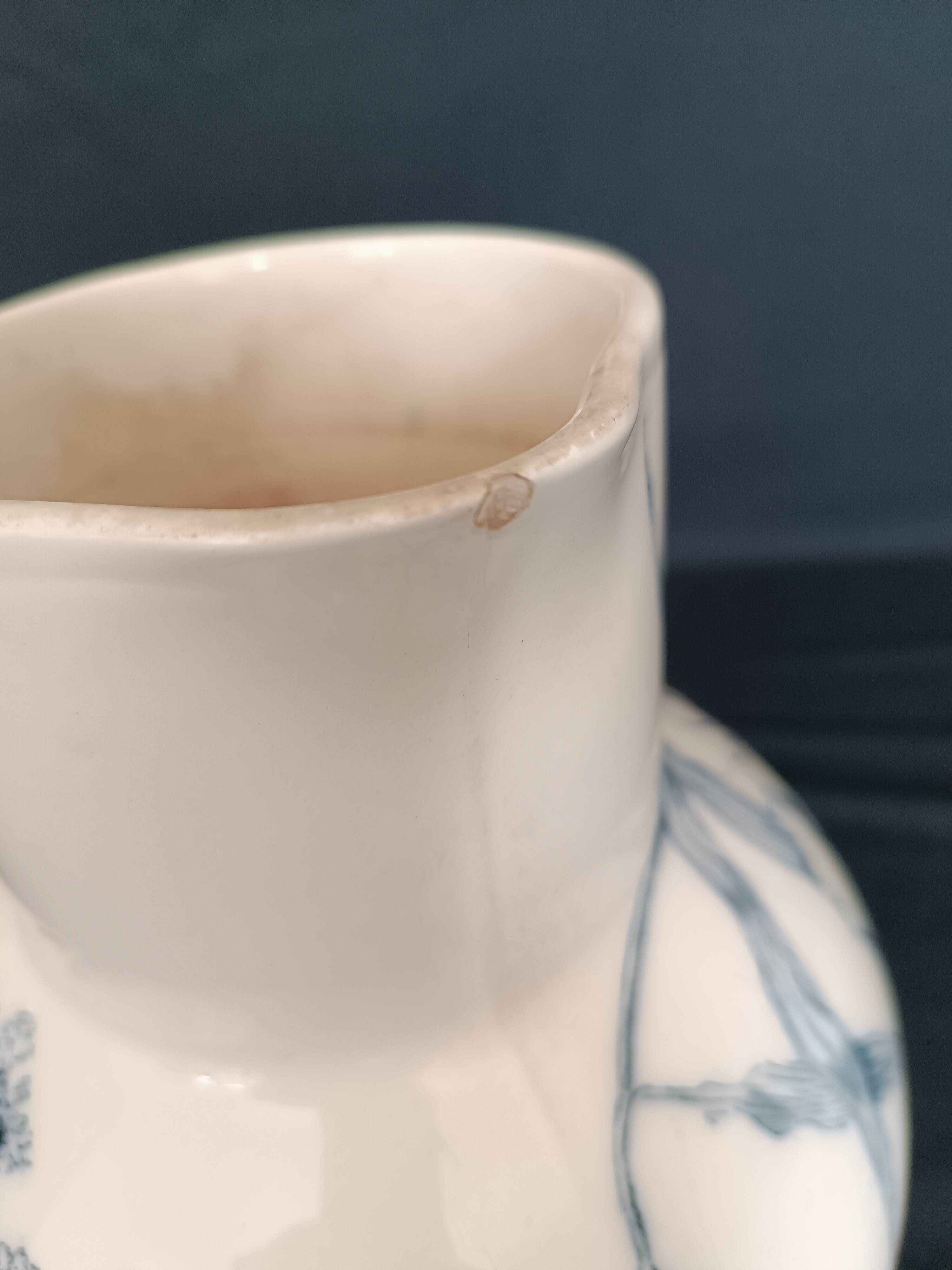 Pitcher jug vase earthenware floral decor blue early 20th century