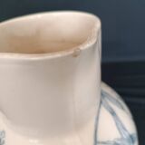 Pitcher jug vase earthenware floral decor blue early 20th century