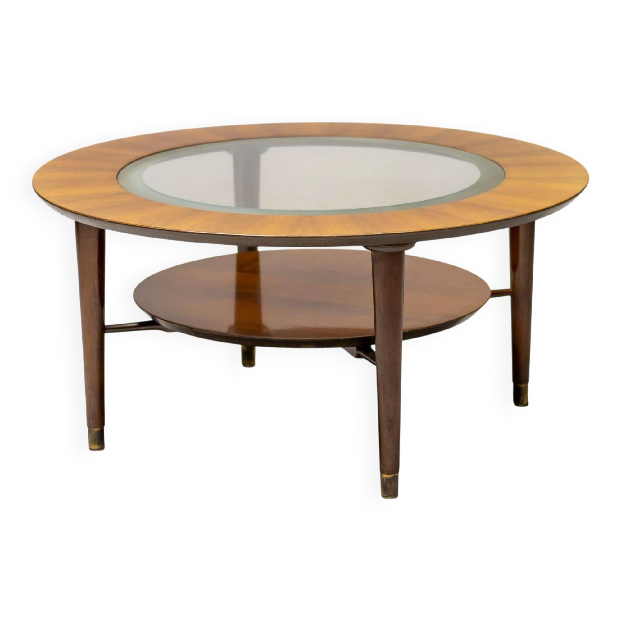 Sculptural coffee table in walnut and glass, Italy, 1950.