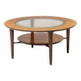 Sculptural coffee table in walnut and glass, Italy, 1950.
