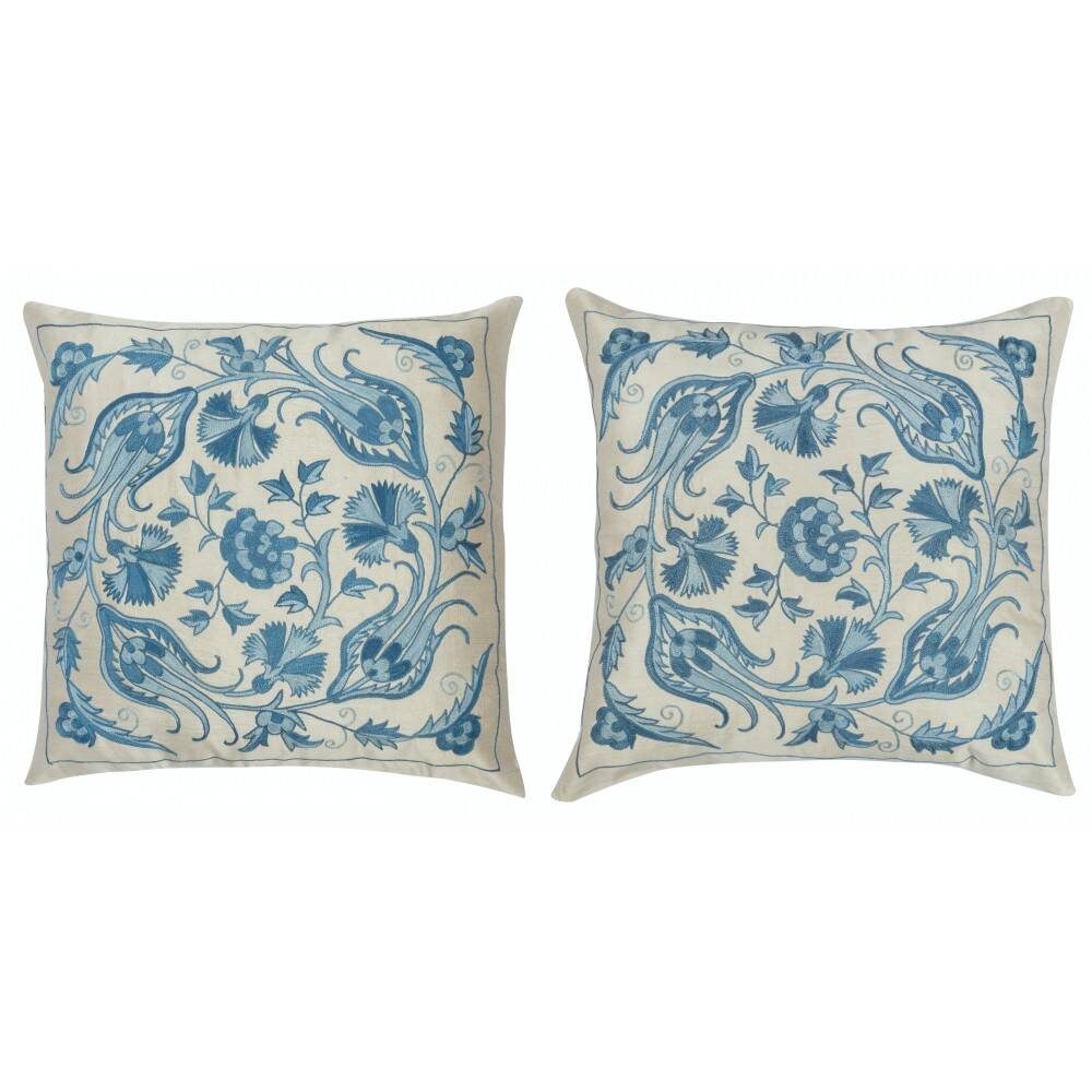 Set of 2 - all silk cushion covers. embroidered accent pillows. handmade toss pillows. traditional throw pillows