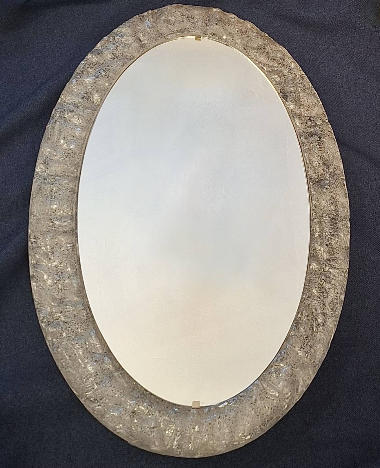 Erco large oval illuminated wall mirror in melted ice acrylic, 1970s
