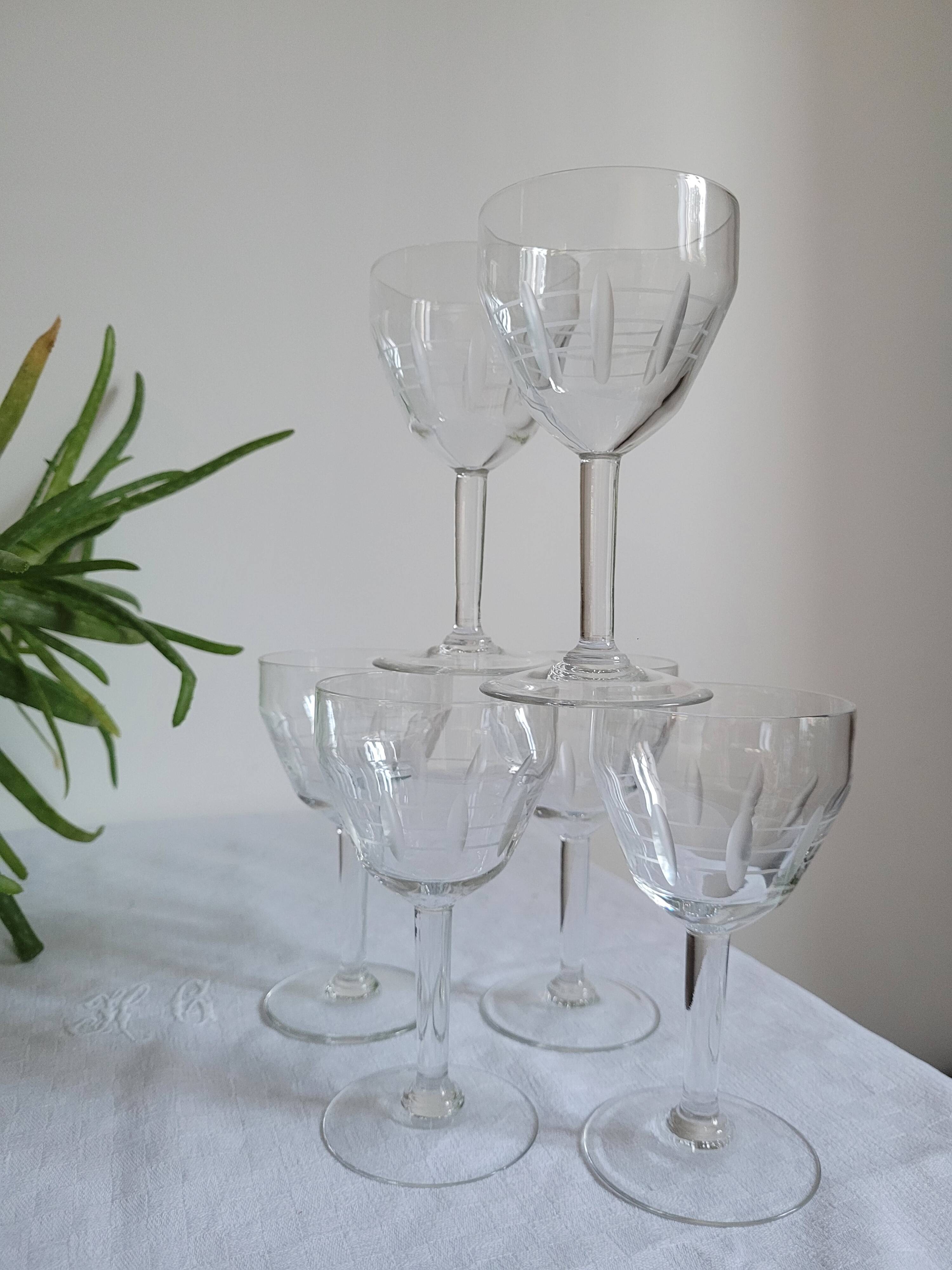 Set of 6 cut glass wine glasses