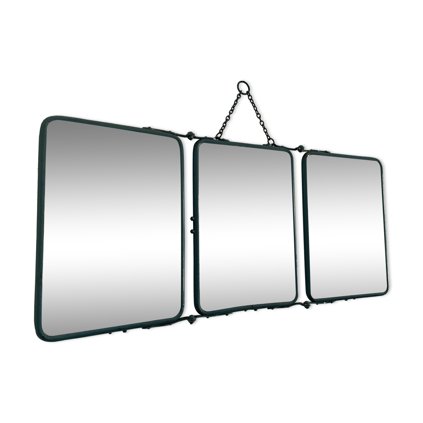 Vintage mirror 1950 gray peacock barber triptych - 22 x 50 cm