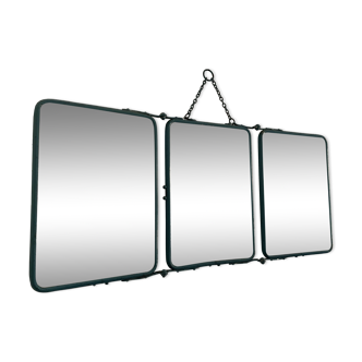 Vintage mirror 1950 gray peacock barber triptych - 22 x 50 cm