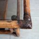Table basse vintage bambou, rotin et cuir années 60