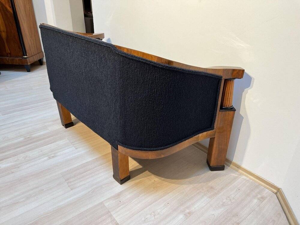 Biedermeier Sofa in Walnut Veneer & Black Teddy Fabric, Vienna, Austria, 1825