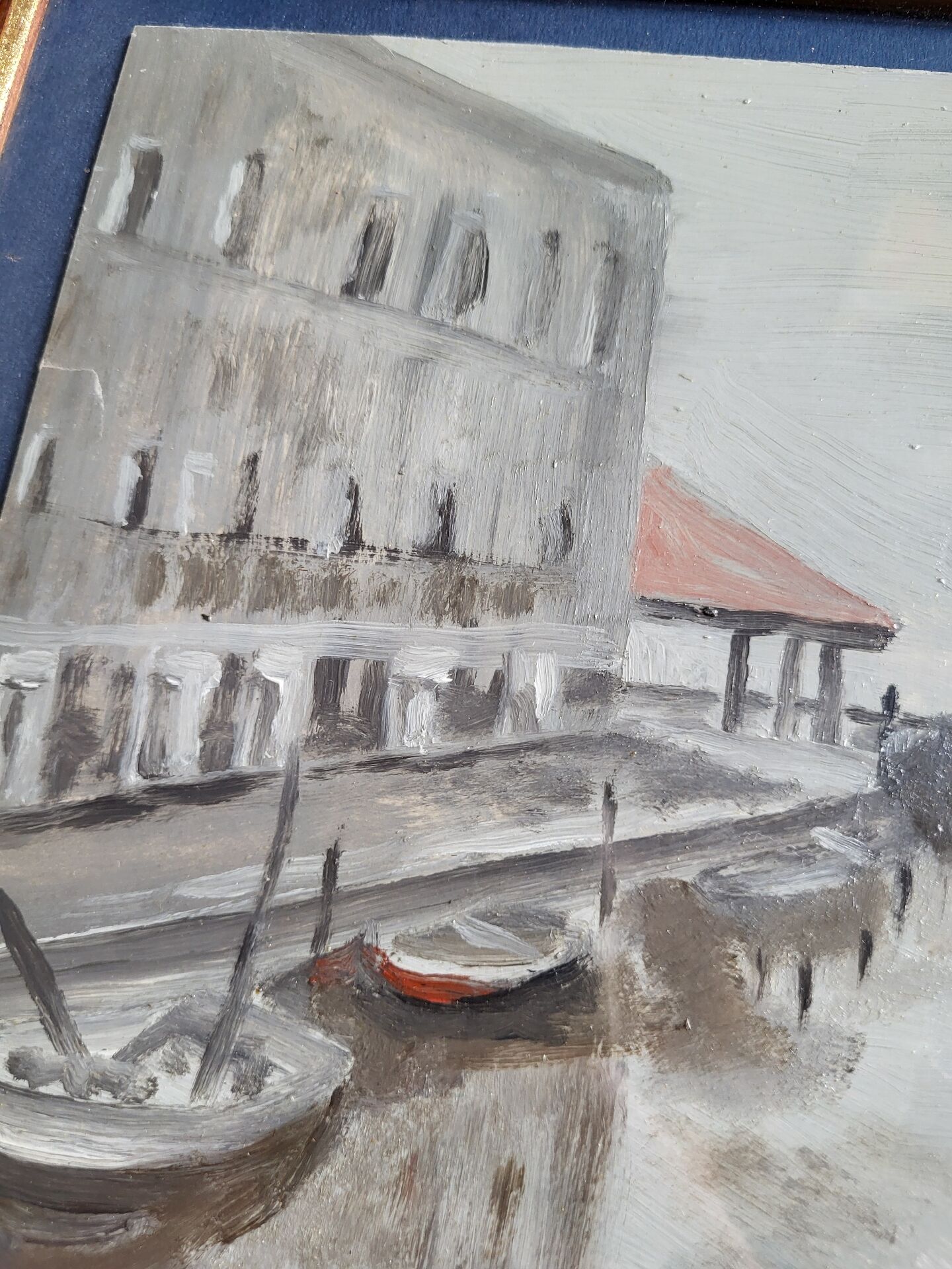 Venice Painting – Oil on old cardboard signed G. Brighenti – Frame