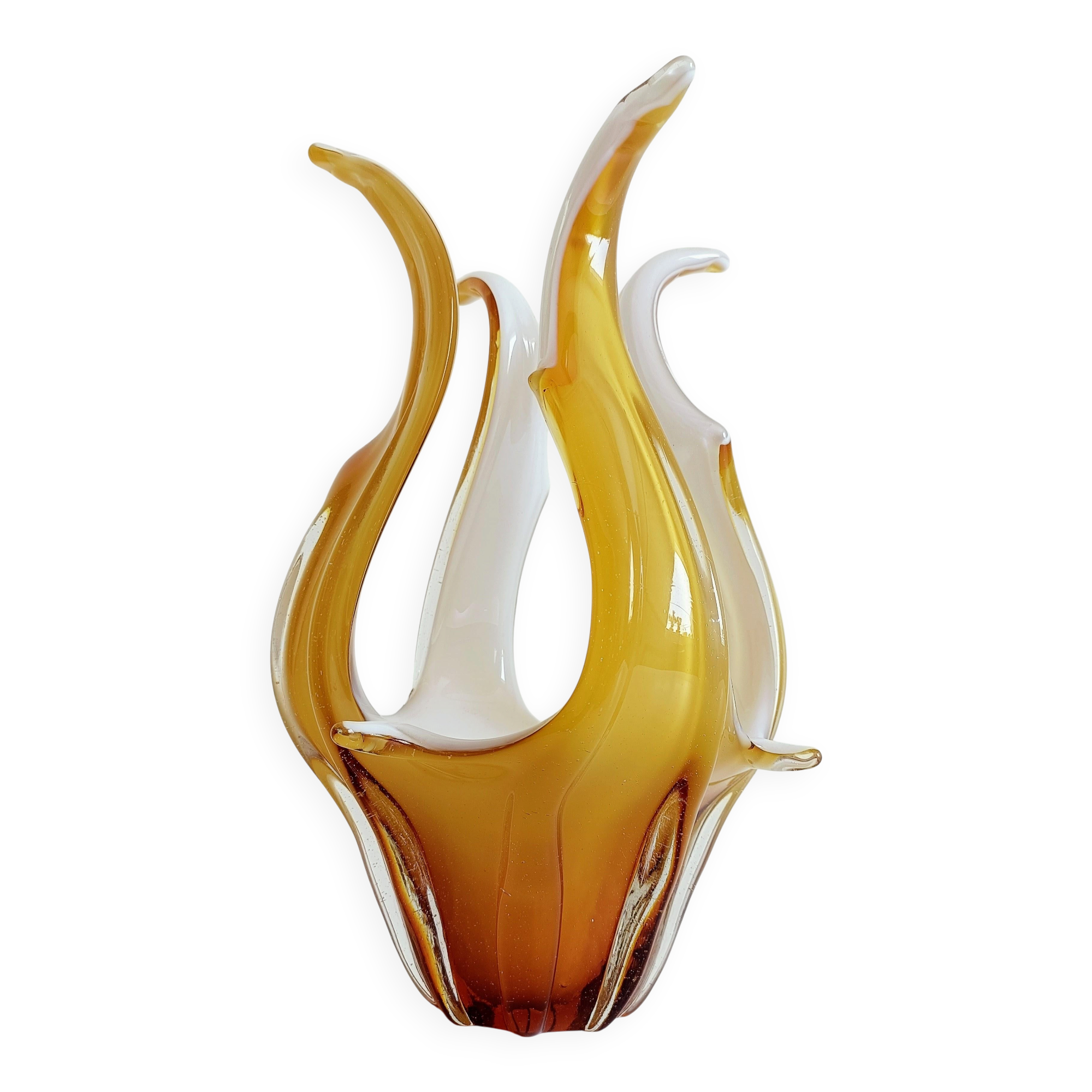 Mid-Century Modern Murano Glass Vase, Amber & Opal, Italy, 1960s