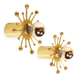 Set (2) of brass 'sputnik' wall lights by Nipro, Norway 1970s