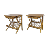 Paire de table de chevet vintage en rotin années 70
