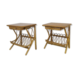 Pair of vintage rattan bedside table in 70s