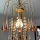 Vintage brass chandelier with glass drop pendants