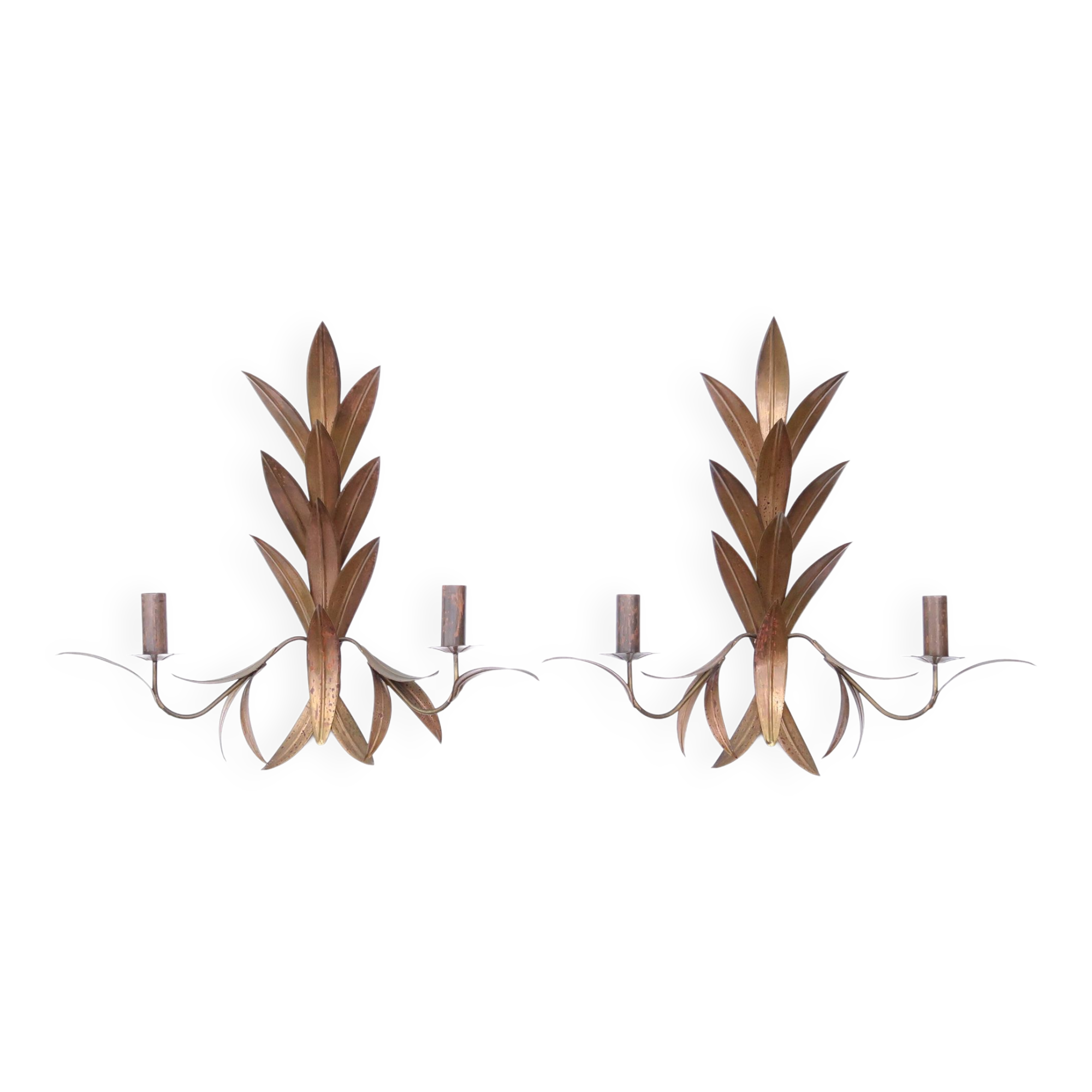 Pair of brass “leaf” wall lights, 1970s