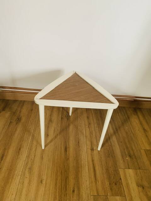 Arthur Umanoff white and wood tripod coffee table
