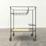 Minimalist perforated metal serving trolley in mid-century style, 1960s.