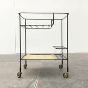 Minimalist perforated metal serving trolley in mid-century style, 1960s.