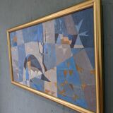 1955 mid-century modern swedish "sea bridge" vintage abstract oil painting, framed