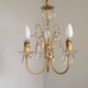 French Vintage Gold Effect Metal-Crystal 3 Light Chandelier Glass Bobeches
