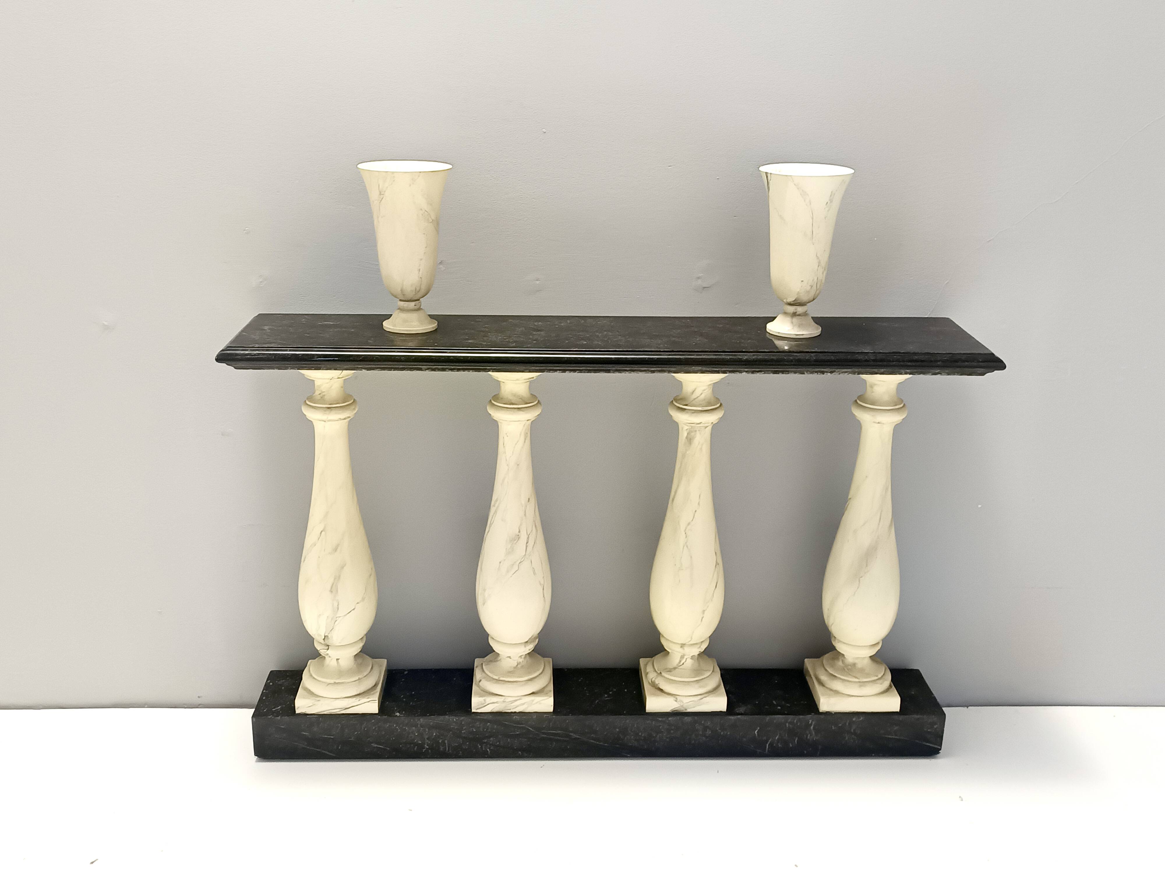 Ivory Hand-Painted Beech Console / Balustrade with a Marble Effect and Two