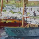 Painting of the port of Saint Malo, signed