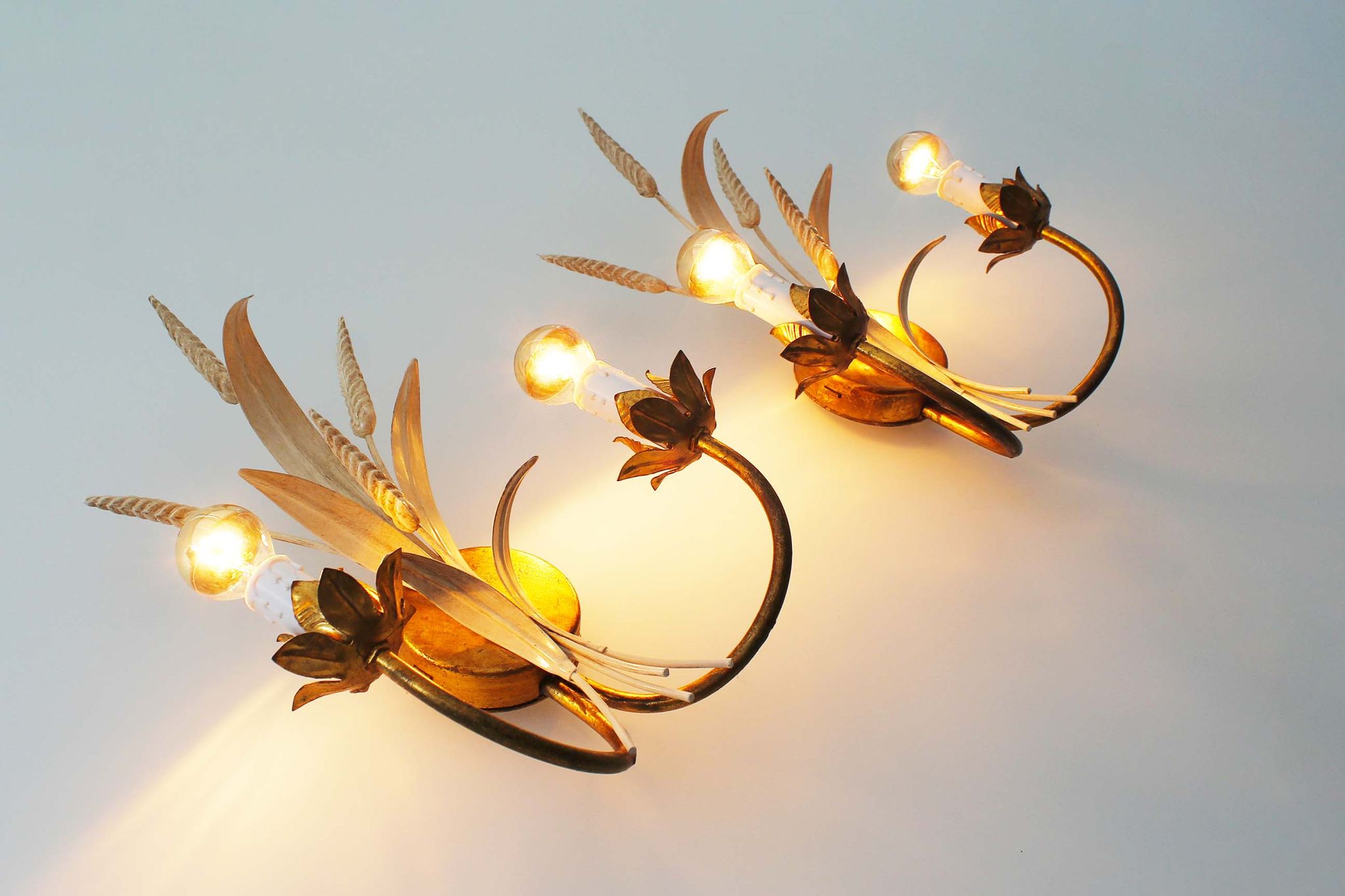 Pair of Vintage Gilt Sheaf of Wheat Scones by Hans Kögl