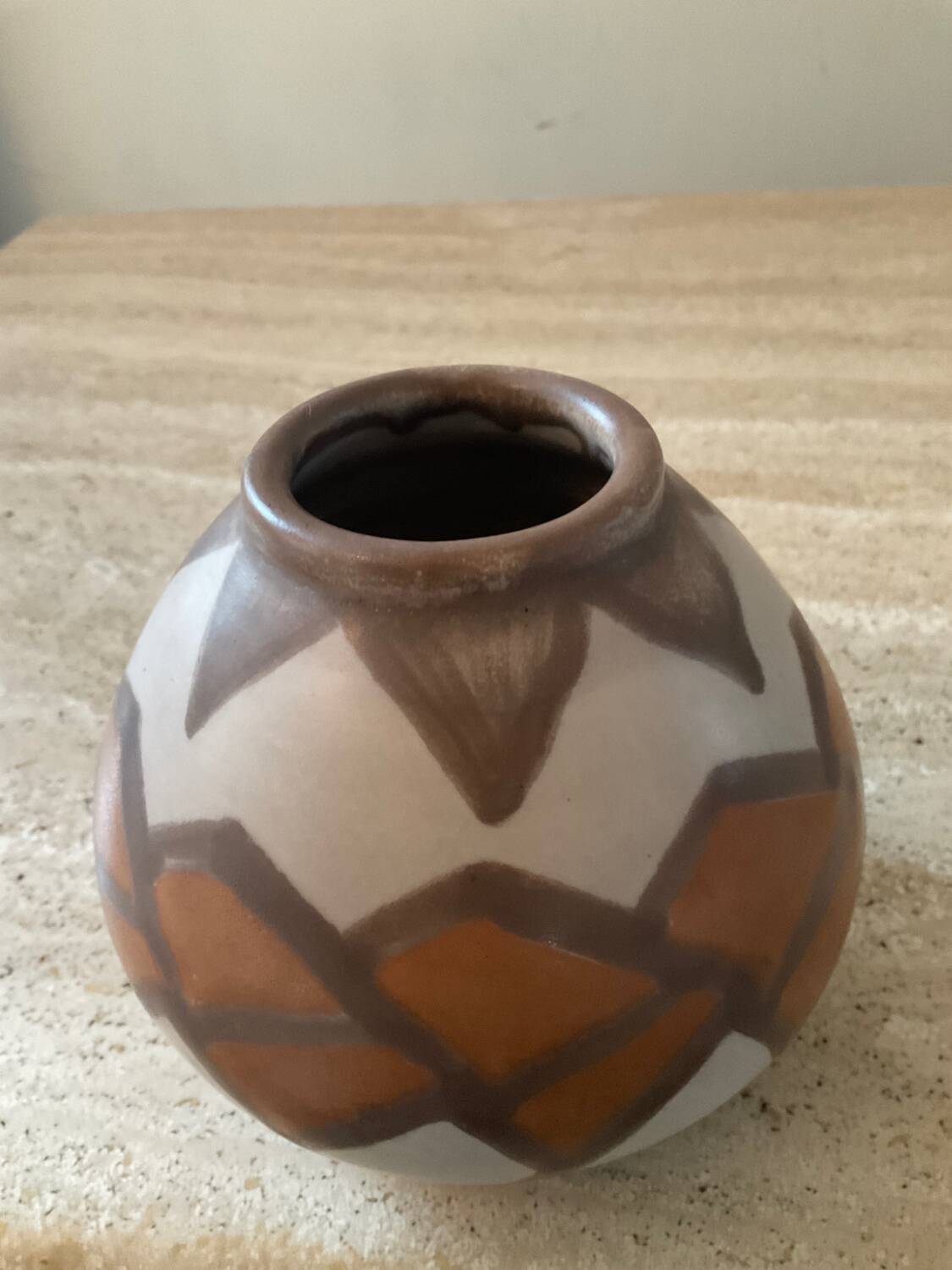 Vintage glazed ceramic ball vase signed