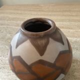Vintage glazed ceramic ball vase signed