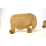 Ensemble de trois éléphants en bois à roulette