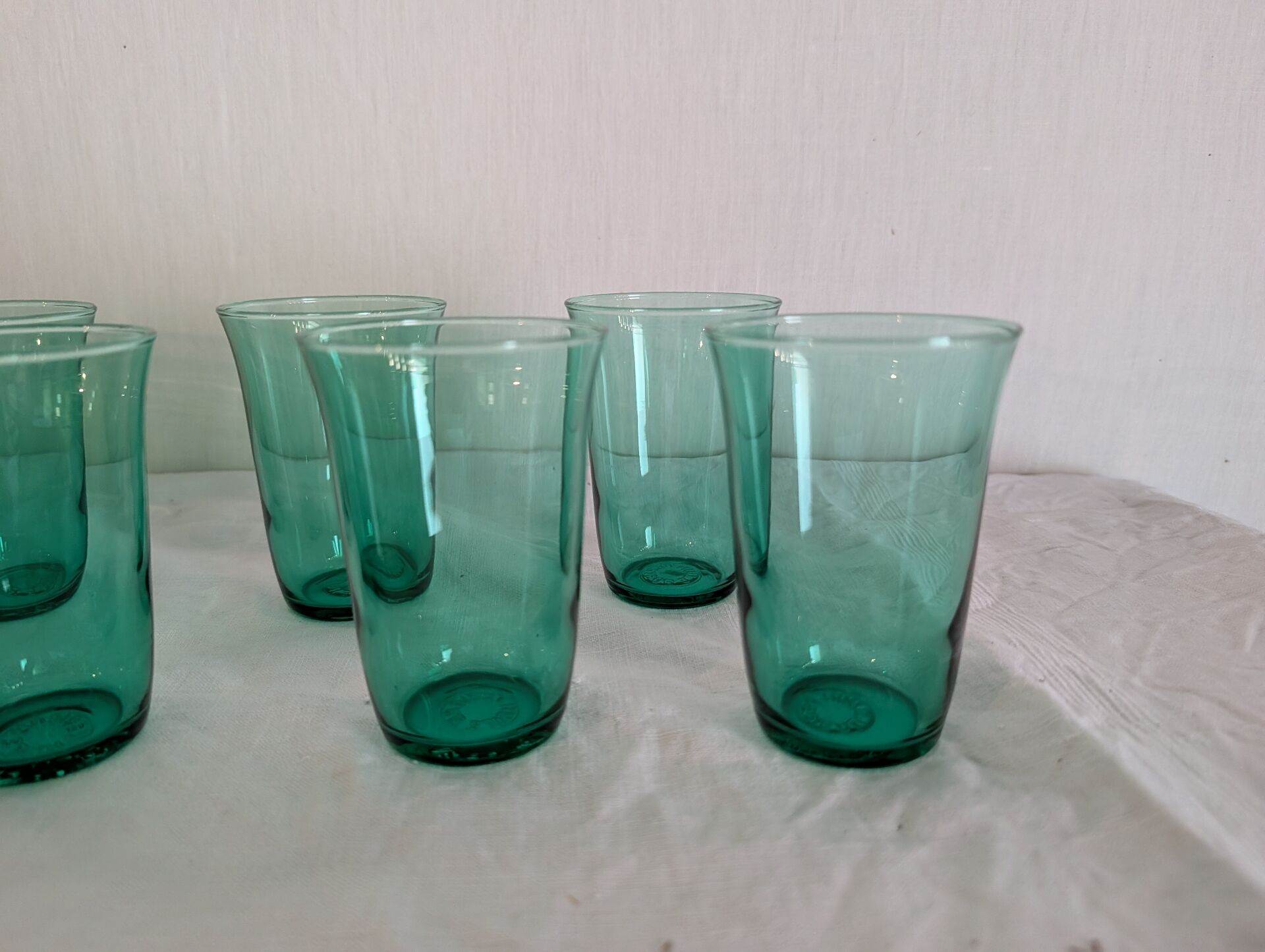 10 green Lesieur glasses – 1960s-1970s