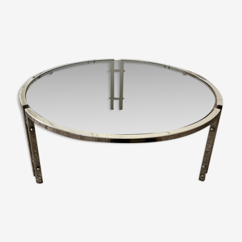 Round metal coffee table with smoked glass