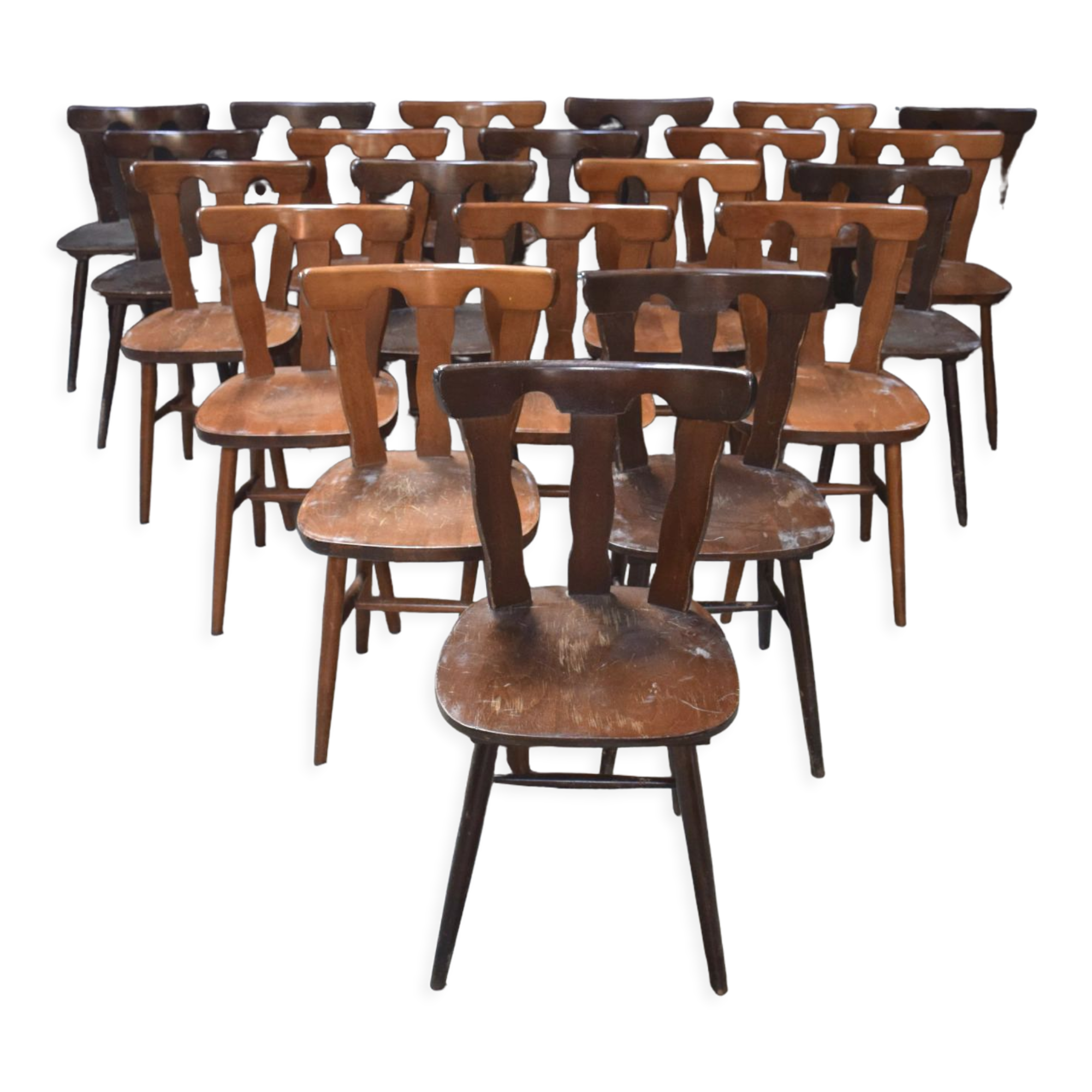 Lot 25 chaises bistro bar bois vintage 1960