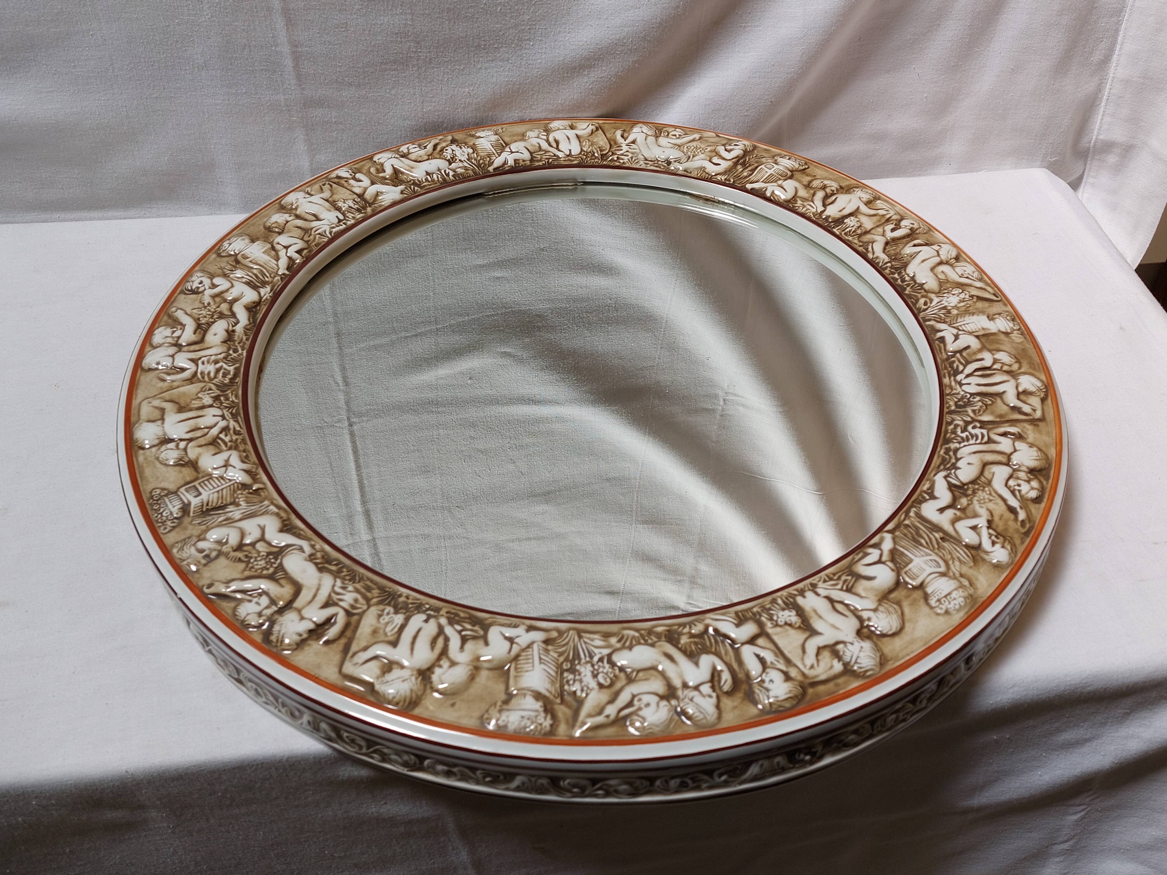 Miroir Mural Capodimonte Style Art Déco - Céramique Multicolore 44x30 Cm - Italie