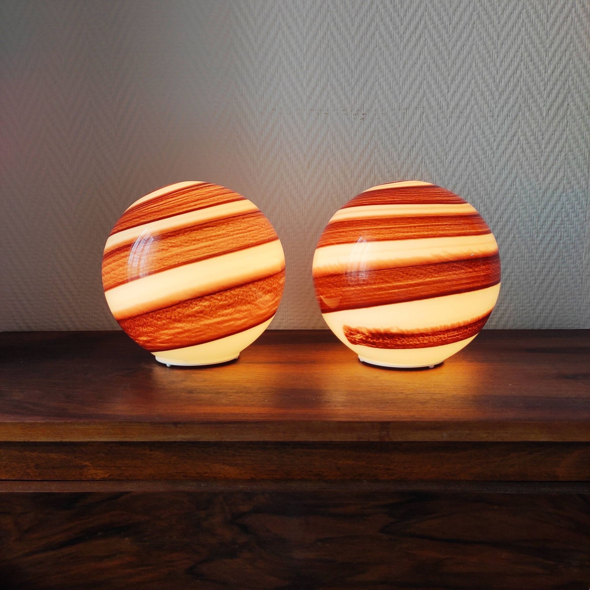 Pair of vintage 80-90 glass ball lamps