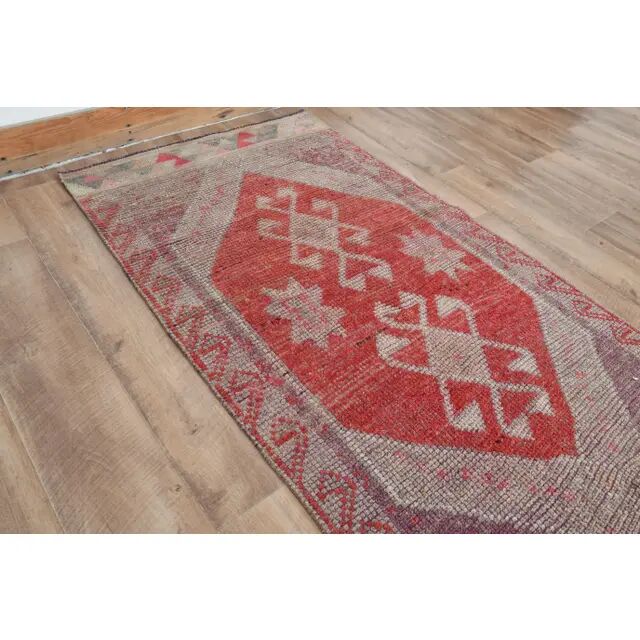 1970s Turkish Oushak Handmade Wool Cotton Red Runner Rug 81x275