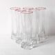 Set of 6 Mid-century Clear Crystal Glasses with Red Rim / Italy / 1980s