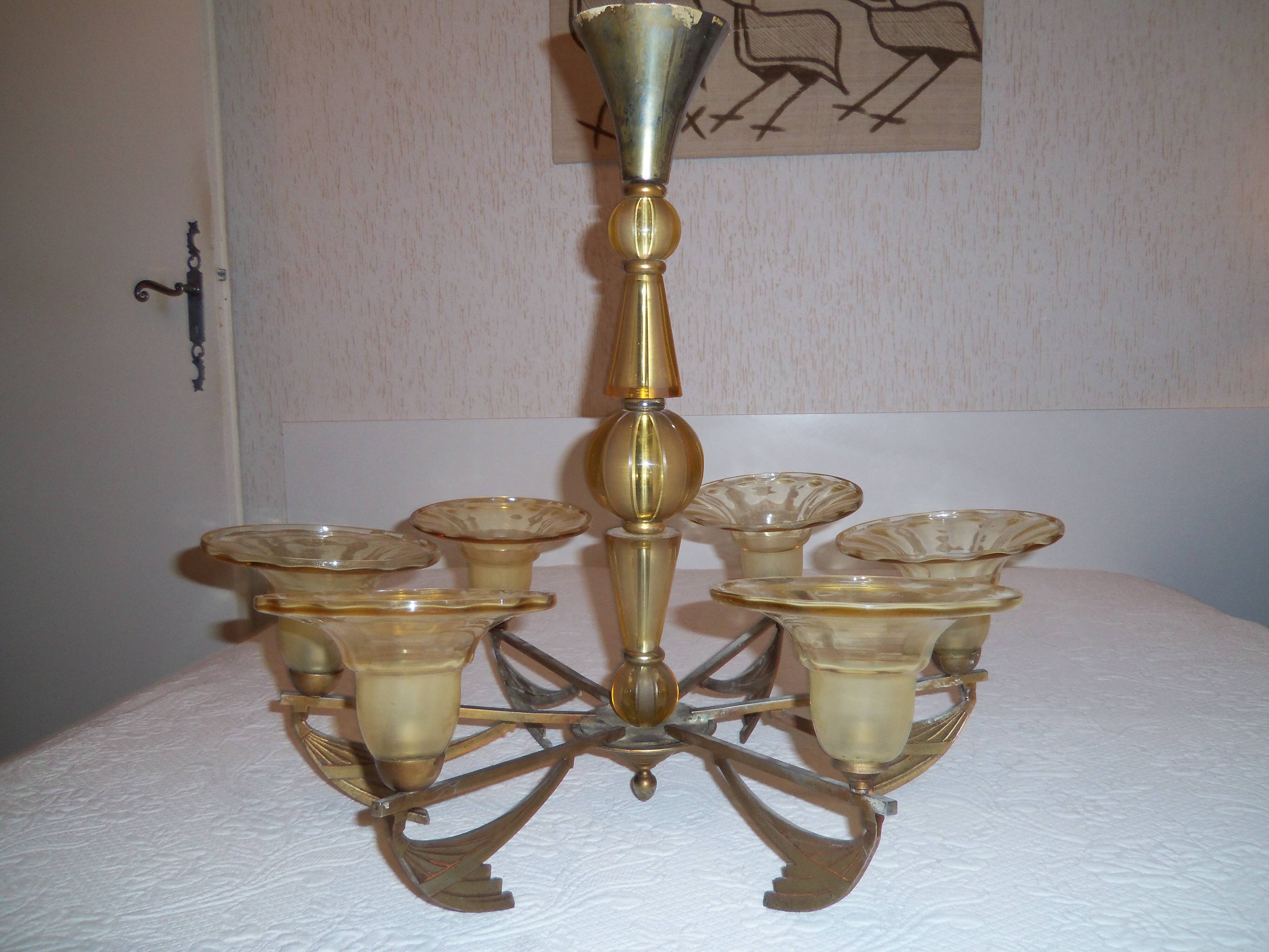Véritable lustre art déco 6 branches