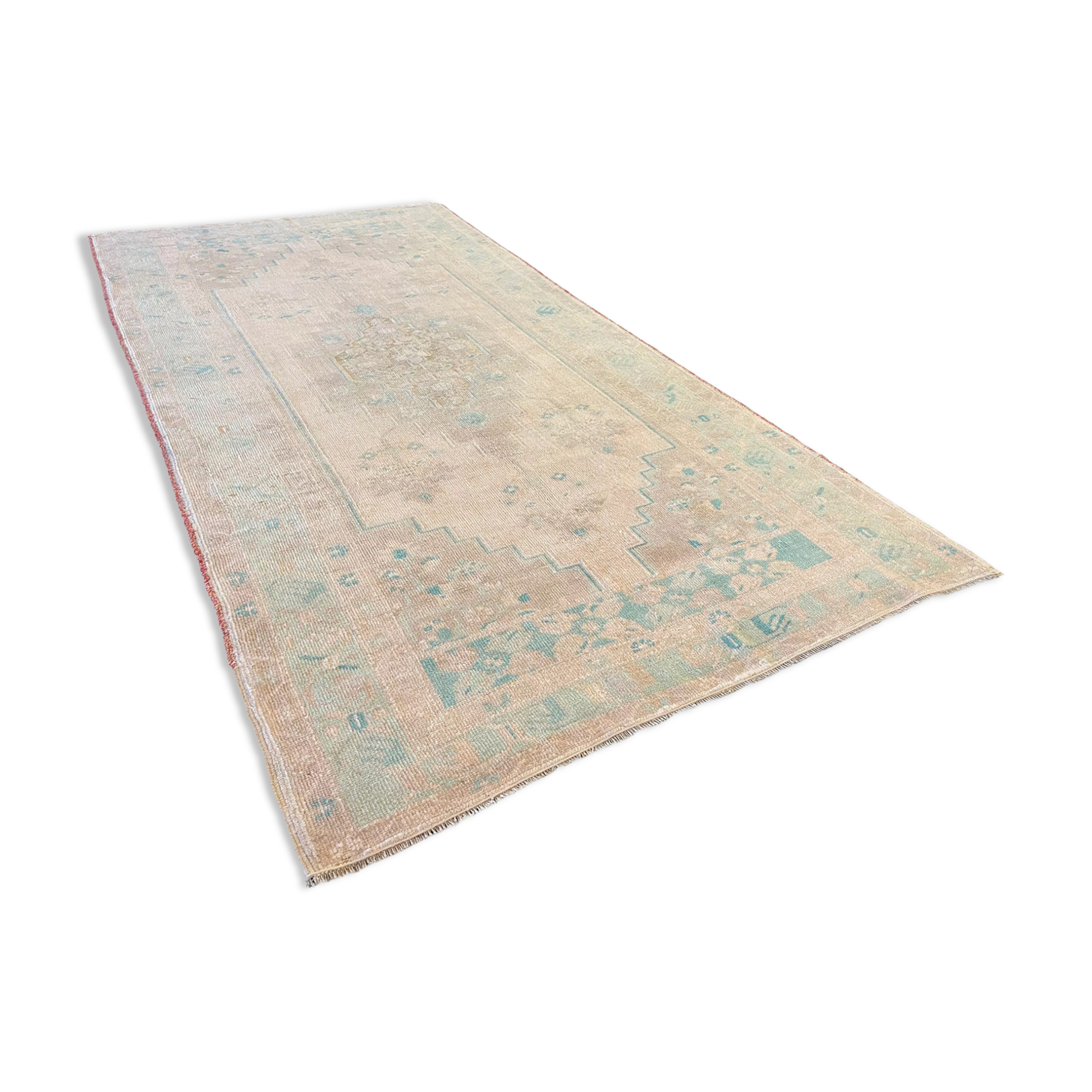 Handmade Pastel Beige Turquoise Area Rug 122x242cm