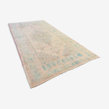 Tapis pastel beige turquoise fait main 122x242cm