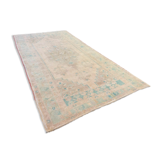 Tapis pastel beige turquoise fait main 122x242cm