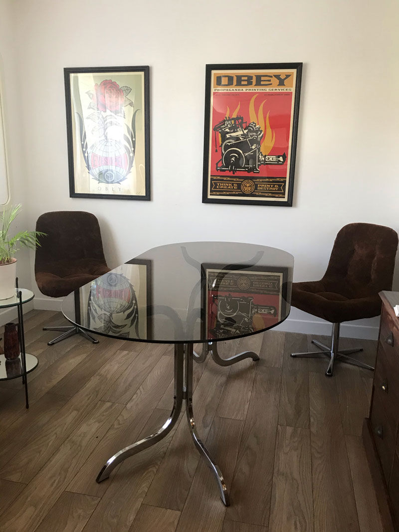 Table chrome et verre 70s